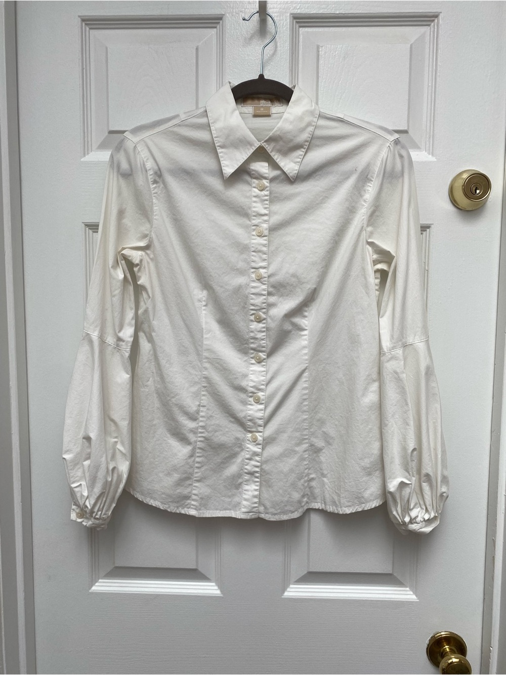 Michael Kors Cream Button-Down Shirt w Puff Sleeves - 6